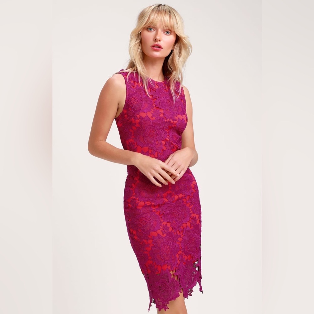 LULUS Roses are Ready Lace Midi Cocktail Dress
